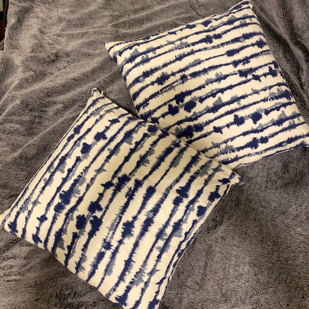 Two blue and white pillows